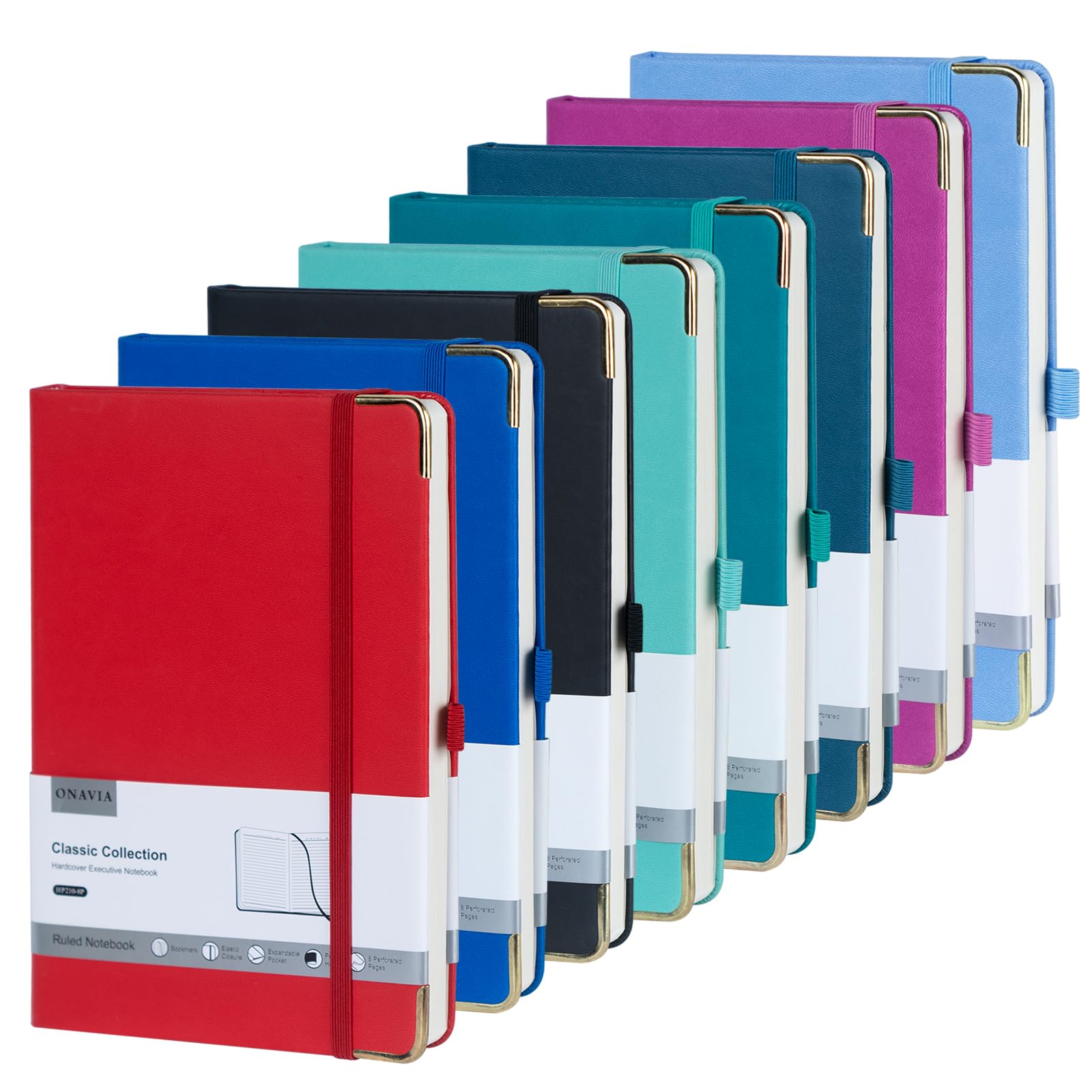 ONAVIA A5 Lined Journal Notebook - 100 GSM Thick Paper, 8 Pack Hardcover Journaling Notebooks for Writing, Work, Travel, School, College Ruled