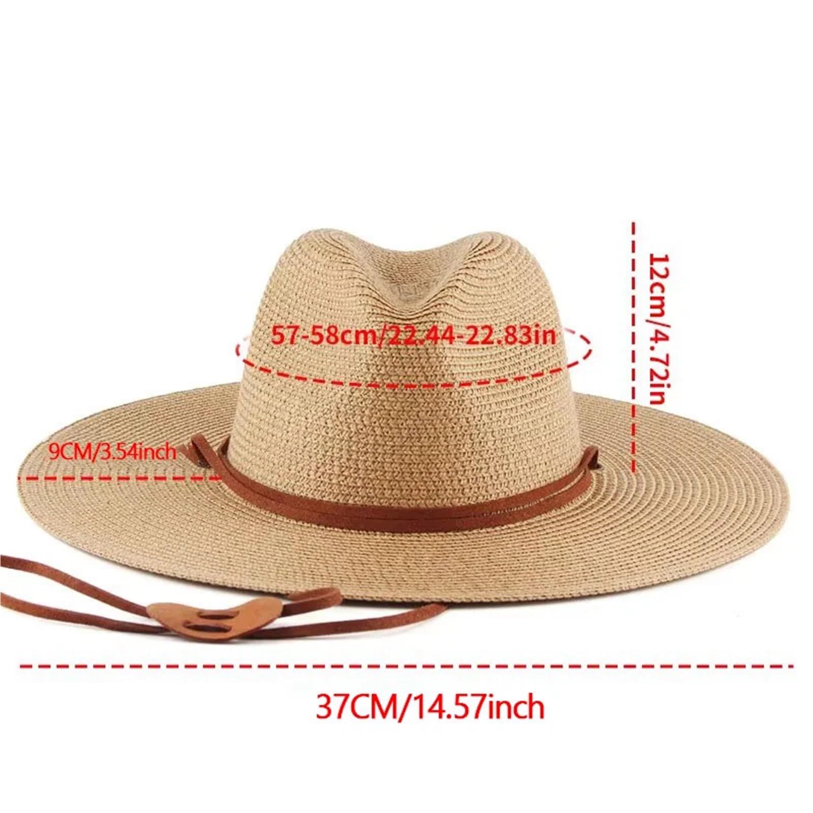 Sombrero de paja ala ancha verano for mujer, sombrero for el sol playa al aire libre, gorra con protección solar viento para Hombres y Mujeres
