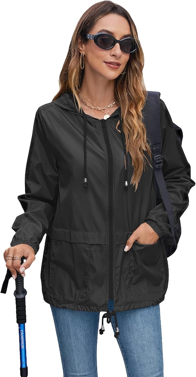 Women's Rain Jacket Waterproof Lightweight Packable Raincoat with Hood view 4