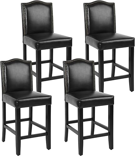 Miniatura 10 de LSSPAID Juego de 2 taburetes de bar tapizados de poliuretano de 24.8 pulgadas, sillas de isla de cocina con respaldo de clavos de bronce y patas de