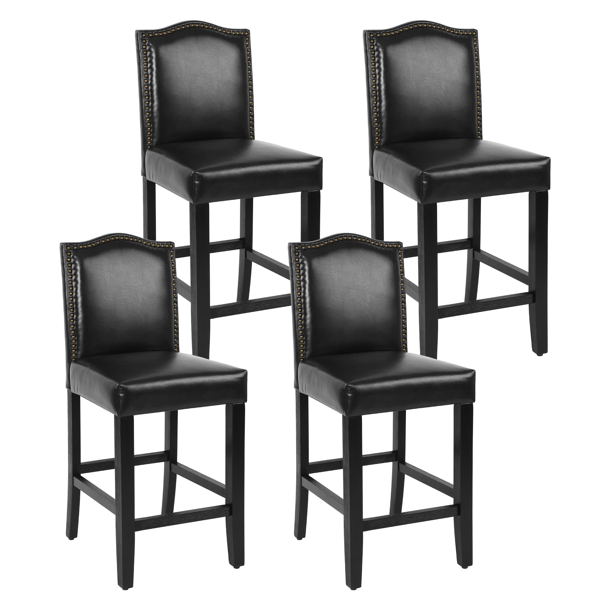 LSSPAID Counter Height Bar Stools Set of 4, 24.8 Inch Pu Upholstered Barstools, Kitchen Island Chairs with Bronze Nail Backrest and Solid Wood Legs