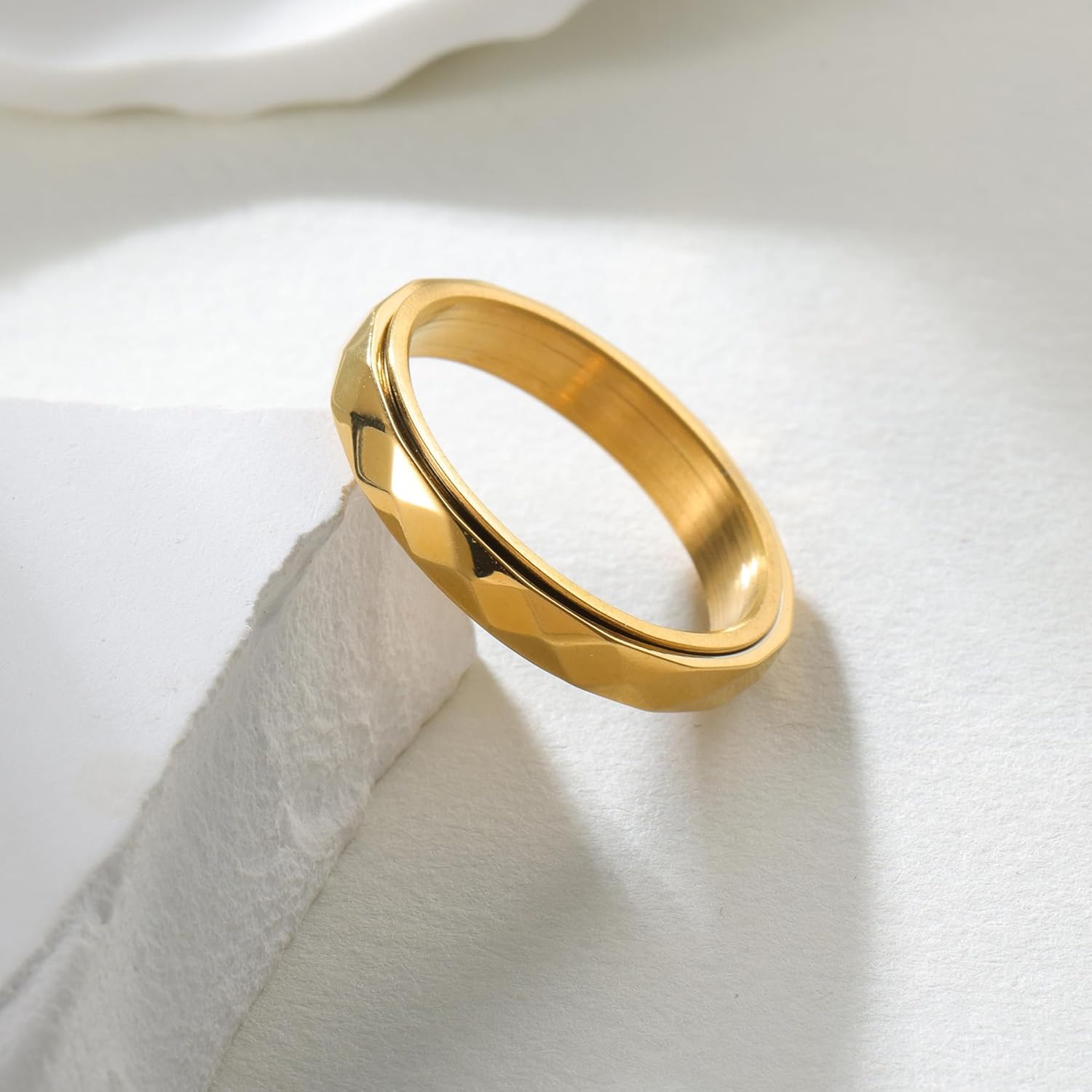 Fidget Ring for Anxiety 3mm Titanium Steel Multi-faceted Spinner Ring for Women Men High Polished Wedding Band Comfort Fit Size 5-10 - Image 3