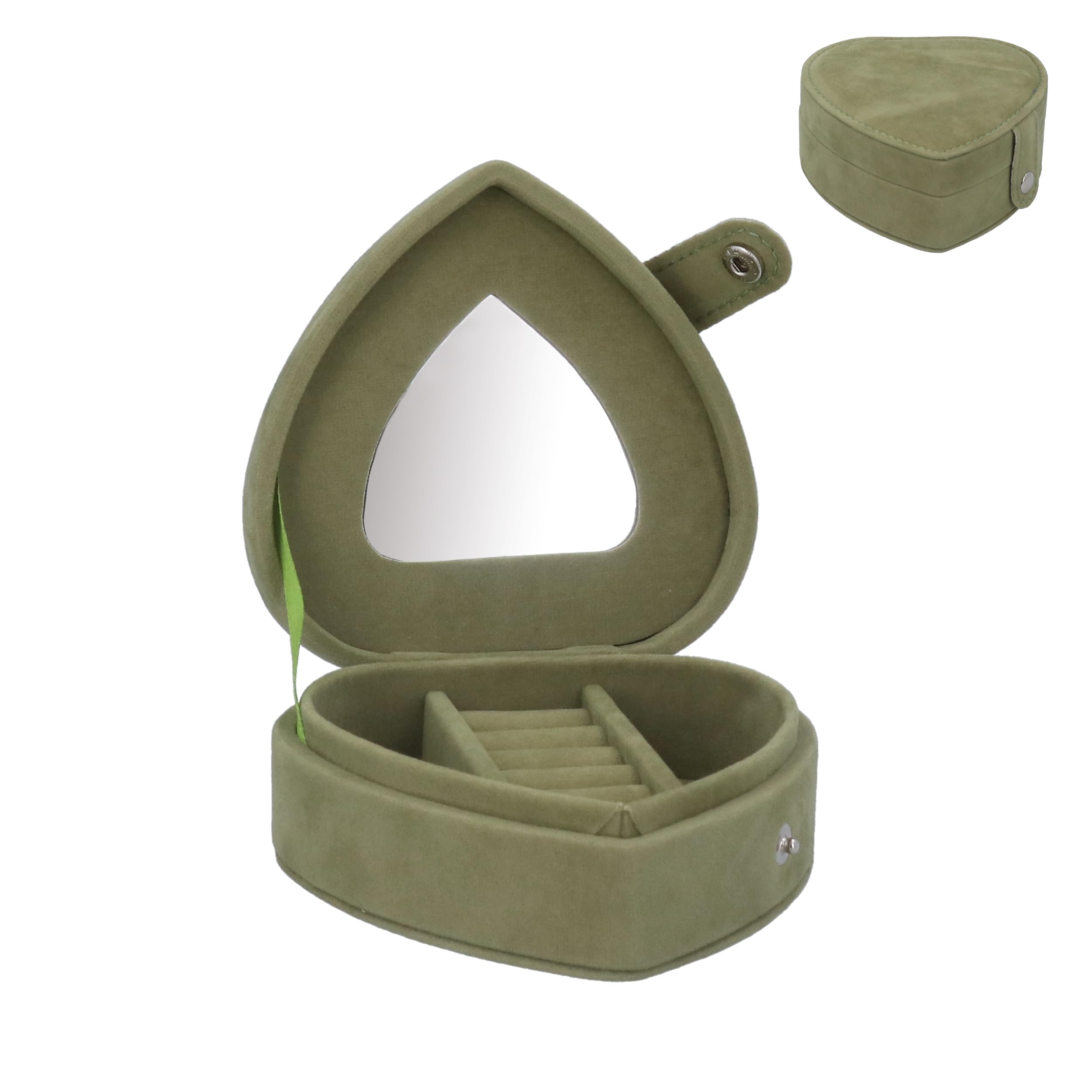 Gisela Graham Women's Green Heart Shaped Velvet Jewellery Box, Small, Jewellery Storage (Green)