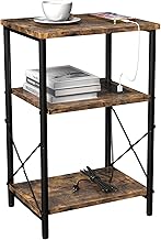 Yusong Side Table with Charging Station, 3 Tier Nightstand with USB Ports & Power Outlets, Small Bedside End Table for Living Room, Bedroom, Rustic Brown