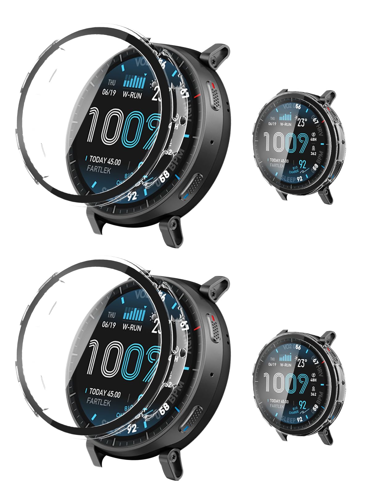 2pack Case for Amazfit Active Max, Protective Cover Smart Watch,Built-in 9H Tempered Glass Film, Hard PC,Easy to Install,Screen Protector for Amazfit Active Max(Clear+Clear)