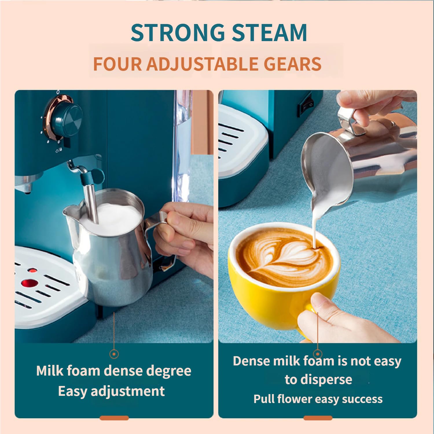 Ekspres do kawy espresso, ekspres do kawy ziarnistej z funkcją spieniania mleka parą, ciśnienie 20 barów, zbiornik na wodę 1,2 L, ekspres do cappuccino do użytku domowego