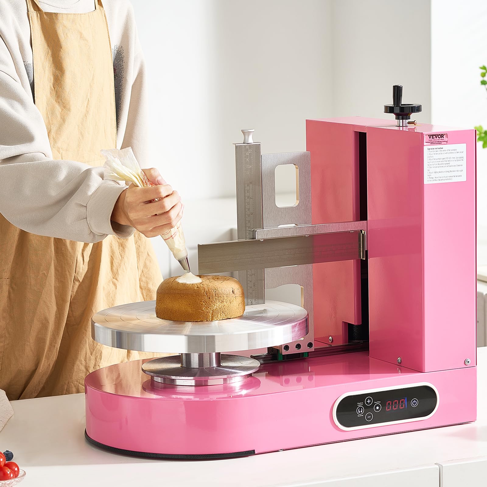 VEVOR Machine à Glacer les Gâteaux 6-14 pouces, Machine à Lisser Crème à Faible Bruit, Plateau Tournant avec Grattoir Réglable, Vitesse de Rotation de 25 à 320 tr/min, Lisseur pour Pâtisserie, Rose