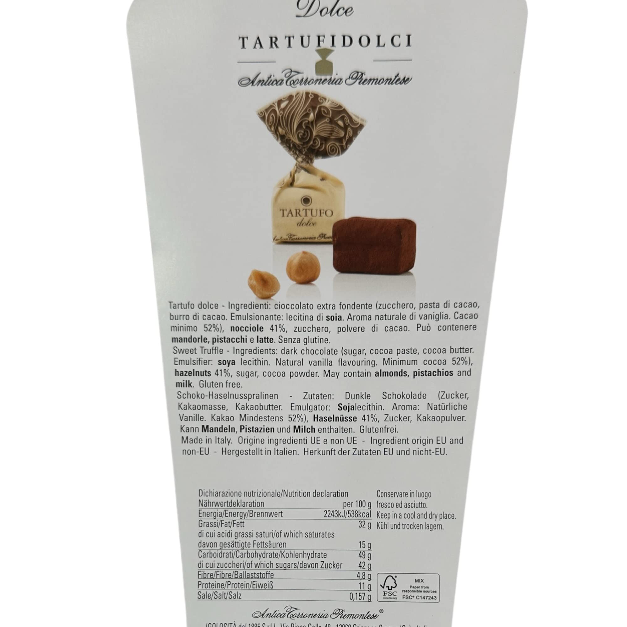 Tartufi dolci neri, Schokoladentrüffel dunkle Schokolade von Antica Torroneria Piemontese, Trüffel-Pralinen aus Italien Schokoladentrüffel mit Haselnüssen, lose, 1 kg KAUKAU Edition,