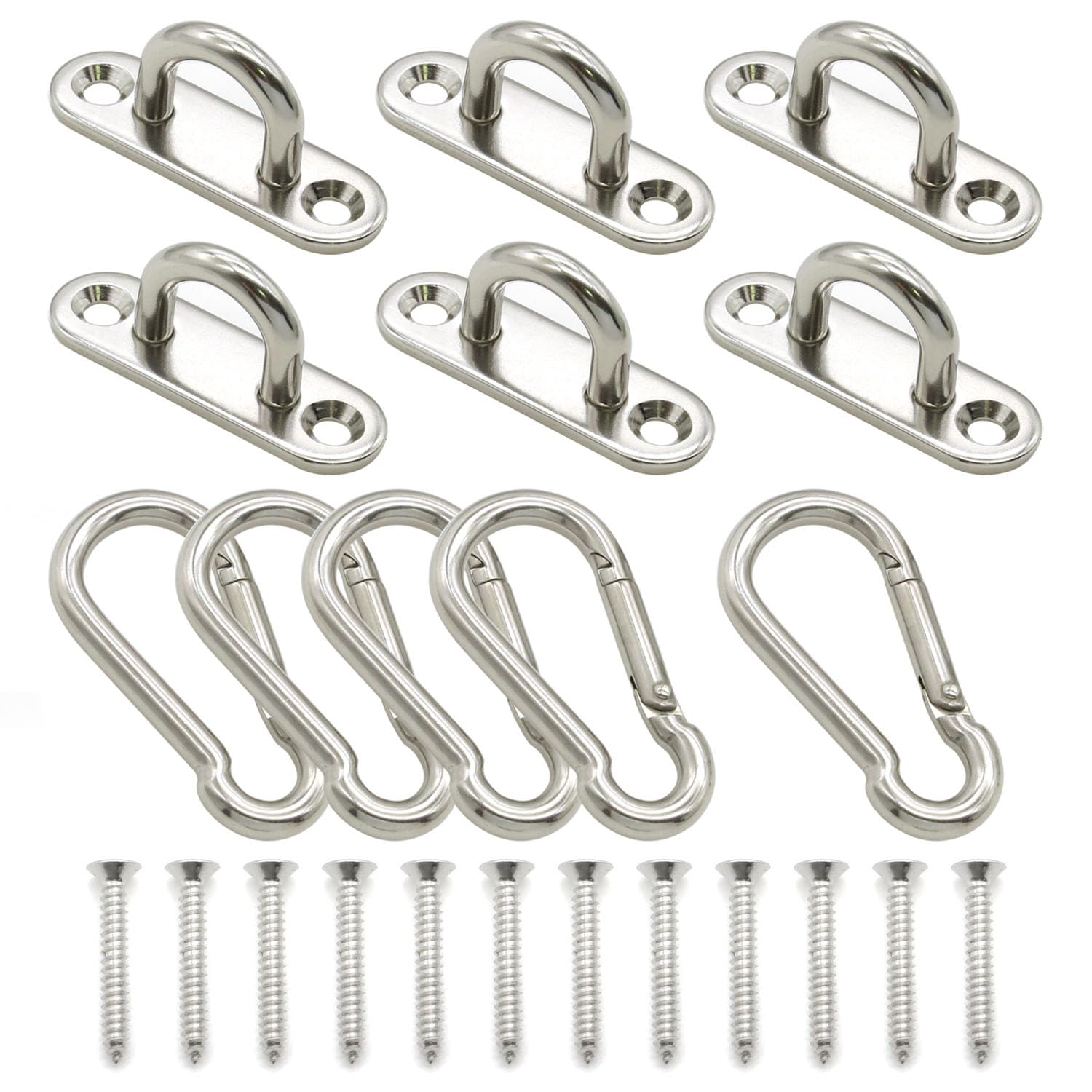 6 Pcs Stainless Steel 1.89 Inch Strip Type Eye Plate and 6 Pcs Stainless Steel Snap Hook for Ceiling Hook Loop Wall Mount Hanging Hardware Fitting