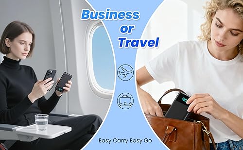 Miniatura 8 de Cargador portátil para iPhone, banco de energía delgado de 13800 mAh con cables integrados y enchufe de pared de CA, todo en uno, 4 salidas USB C,