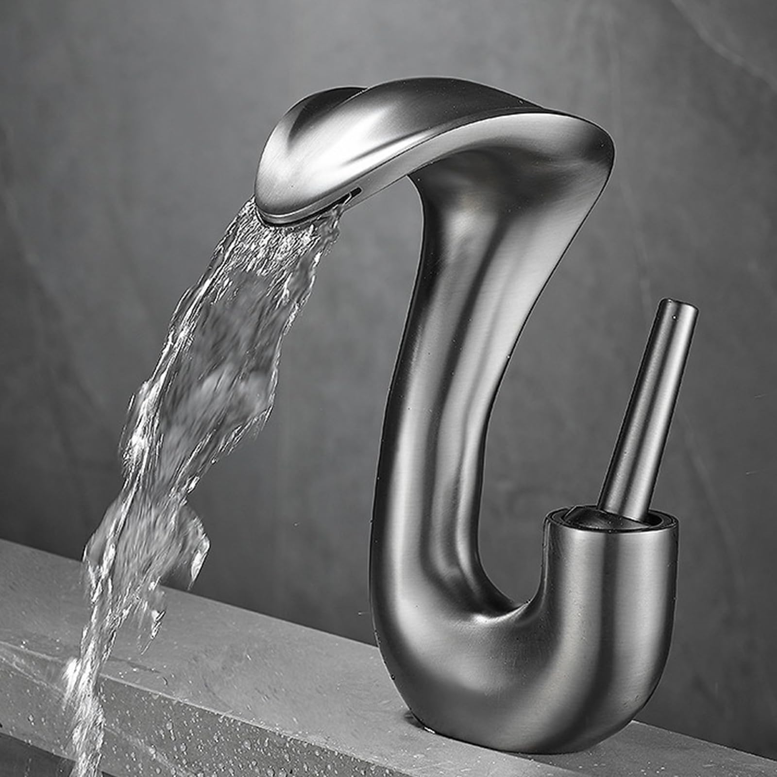 ANVLOJRIH Waterfall Bathroom Basin Mixer Tap, Hot and Cold Brass Modern Bathroom Basin Taps for Washbasins Grey