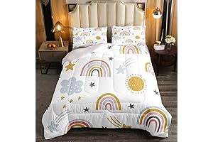 Erosebridal Girls Rainbow Bedding Set: Sun and Stars Comforter for Kids and Children