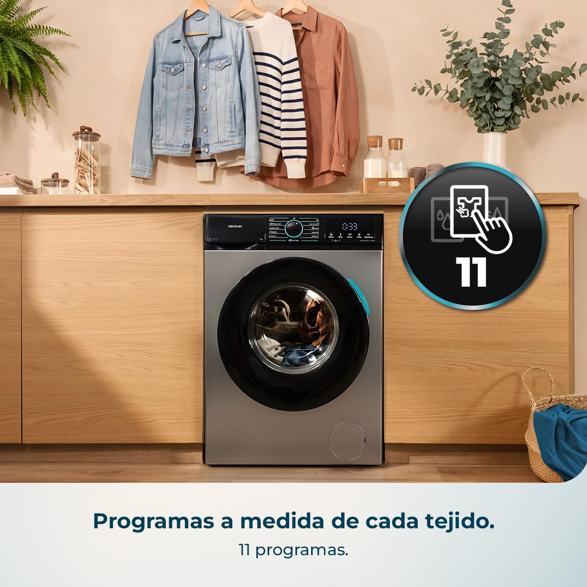 Cecotec Lavadora 8Kg Carga Frontal Bolero DressCode 8160 Inverter Steel | 1200rpm, 11 Programas, Clase A-20%, Bajo Consumo, Motor Inverter Plus, Steam Max, Drum Clean, Programa Rápido, Display LED