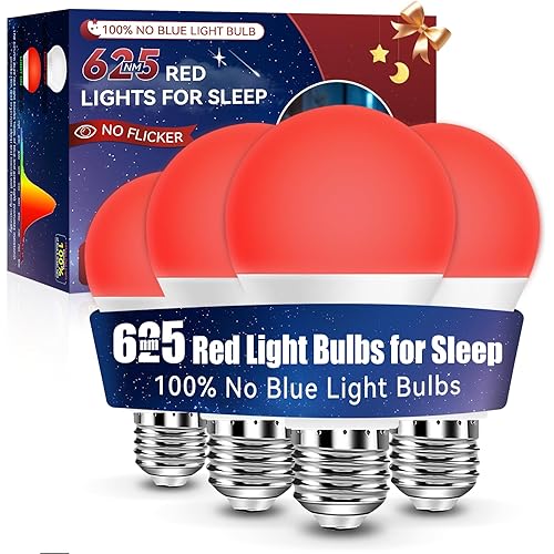 Neporal 625nm Red Light Bulbs for Sleep 9W, 100% Blue Light Blocking Red Night Light, Sleep Light Bulb for Melatonin Promoting, A19 60W Equivalent Dim Light Bulbs for Bedroom, Baby Nursery,4 Packs