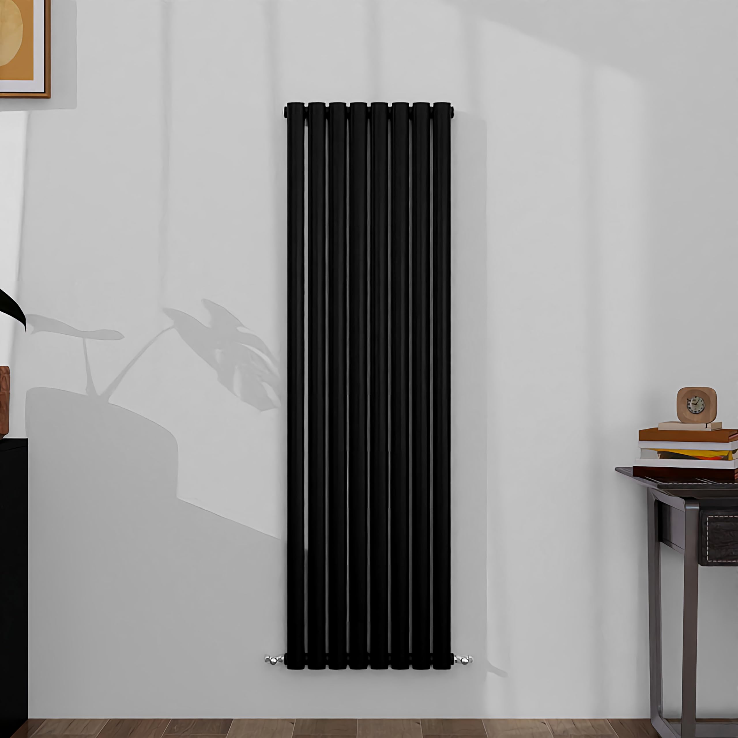 SLINE SANITARY Vertical Oval Column Rradiator Bathroom Central Heating Black 1600ร472mm Single Panel Radiator