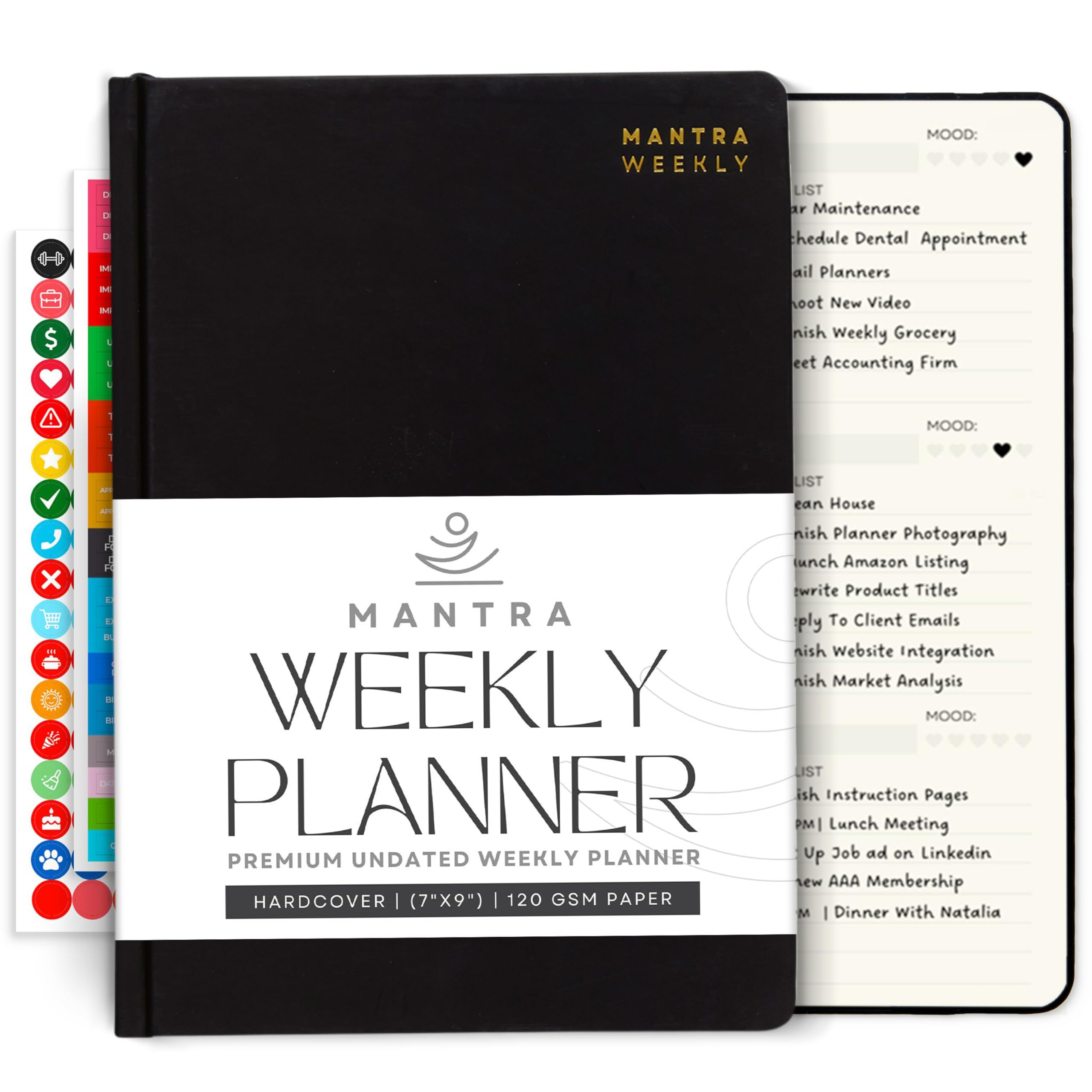 Mantra Planner 2026 Planner, Daily Journal & Gratitude Journal All-In-One with To Do List, Self Care Prompts & Habit Tracker - 7 x 10 - Black 7" x 10" Black