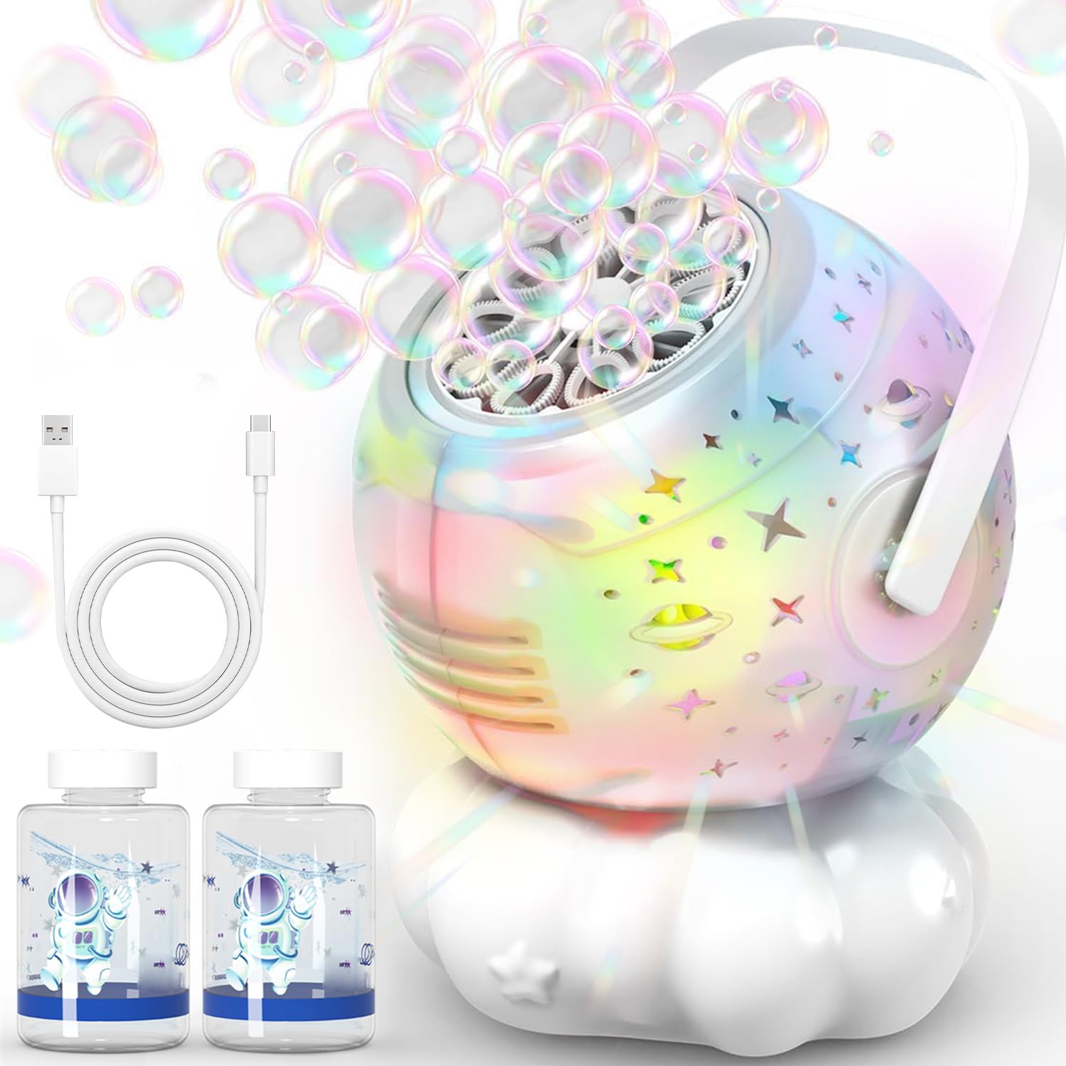 Bubble Machine Toys for Kids 3-8 Years Old: Rechargeable Bubble Blower with Light Gifts for Age 3 4 5 6 7 8 Girls Boys Birthday Toy Automatic Bubble Maker for Outdoor Party Garden Wedding