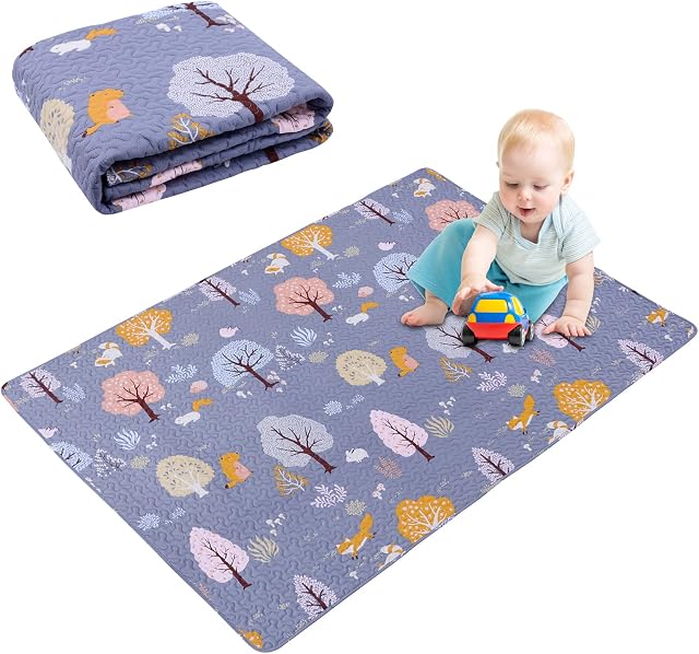 MIIMER Washable Baby Play Mat Portable Playmat for Babies 160x110 cm, Foldable Toddler Playpen Mat Non-Slip Baby Tummy Time Mat, Soft Floor Play Mats for Infants Extra Large Crawling Mat