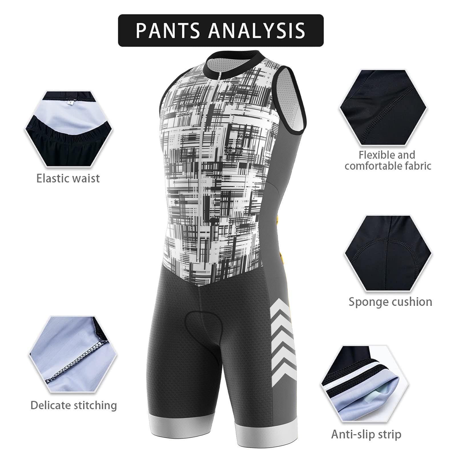 Triathlon Anzug Herren - 2024 Einteiliges Radtrikot - Trisuit Einteiler – Triathlonanzug - Triathlon Einteiler Kurz - 3Taschen für Wettkampf Run, Cycle, Swim