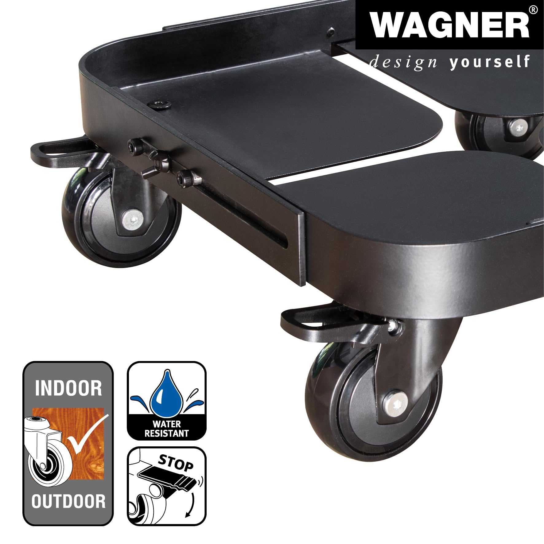 WAGNER Pflanzenroller Sun City Exclusive 40-54 x 13 cm Nutzfläche, stufenlos ausziehbar, Blumenroller für Außenbereich + Innenbereich, Kübelroller Stahl, Tragkraft 200 kg - 20081601