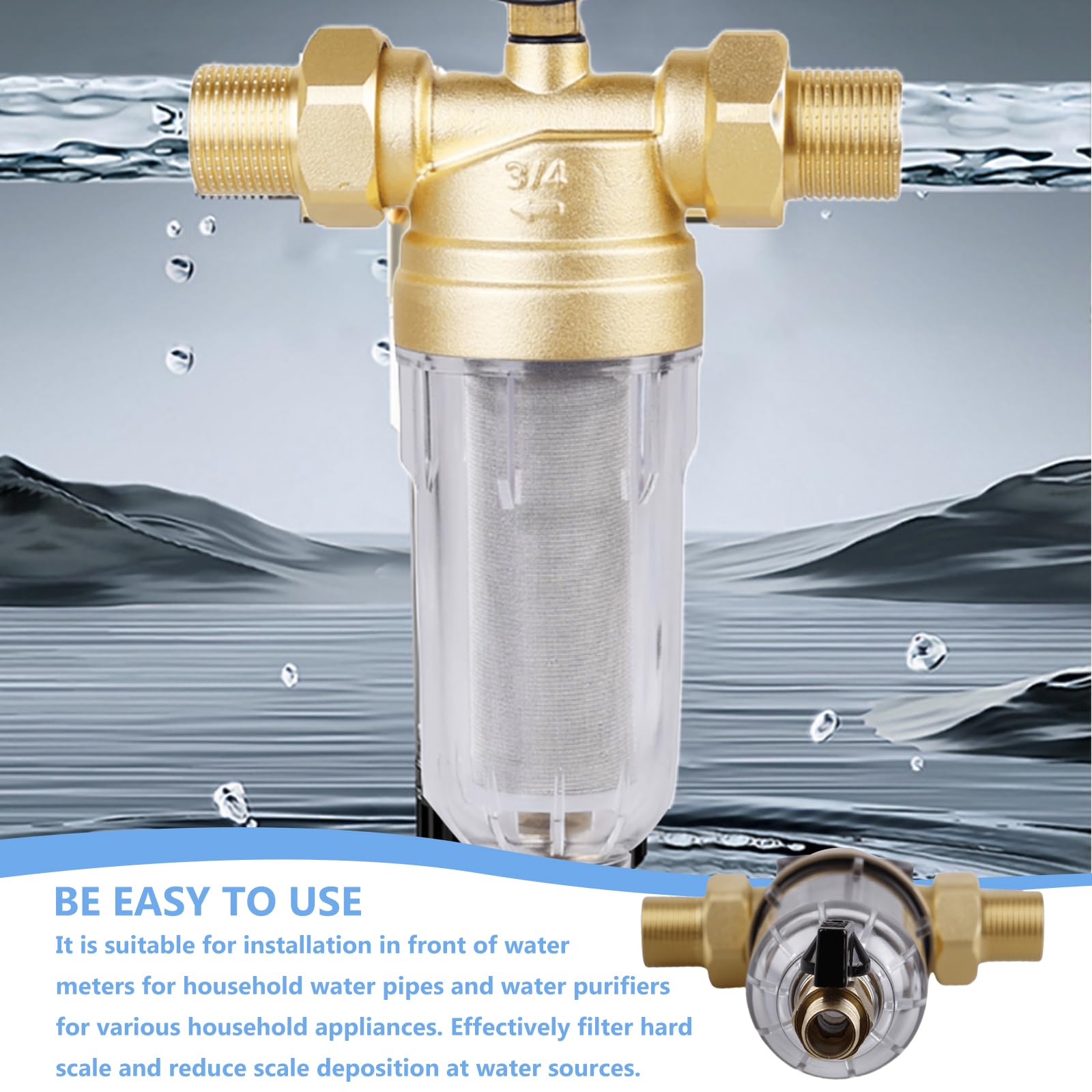 Filtro dell'acqua riutilizzabile, filtro della bobina posteriore filtro acqua sedimenti filtro acqua da 1 pollice, filtro fine lavabile per collegamento domestico, tubo dell'acqua di pozzo, tubo per