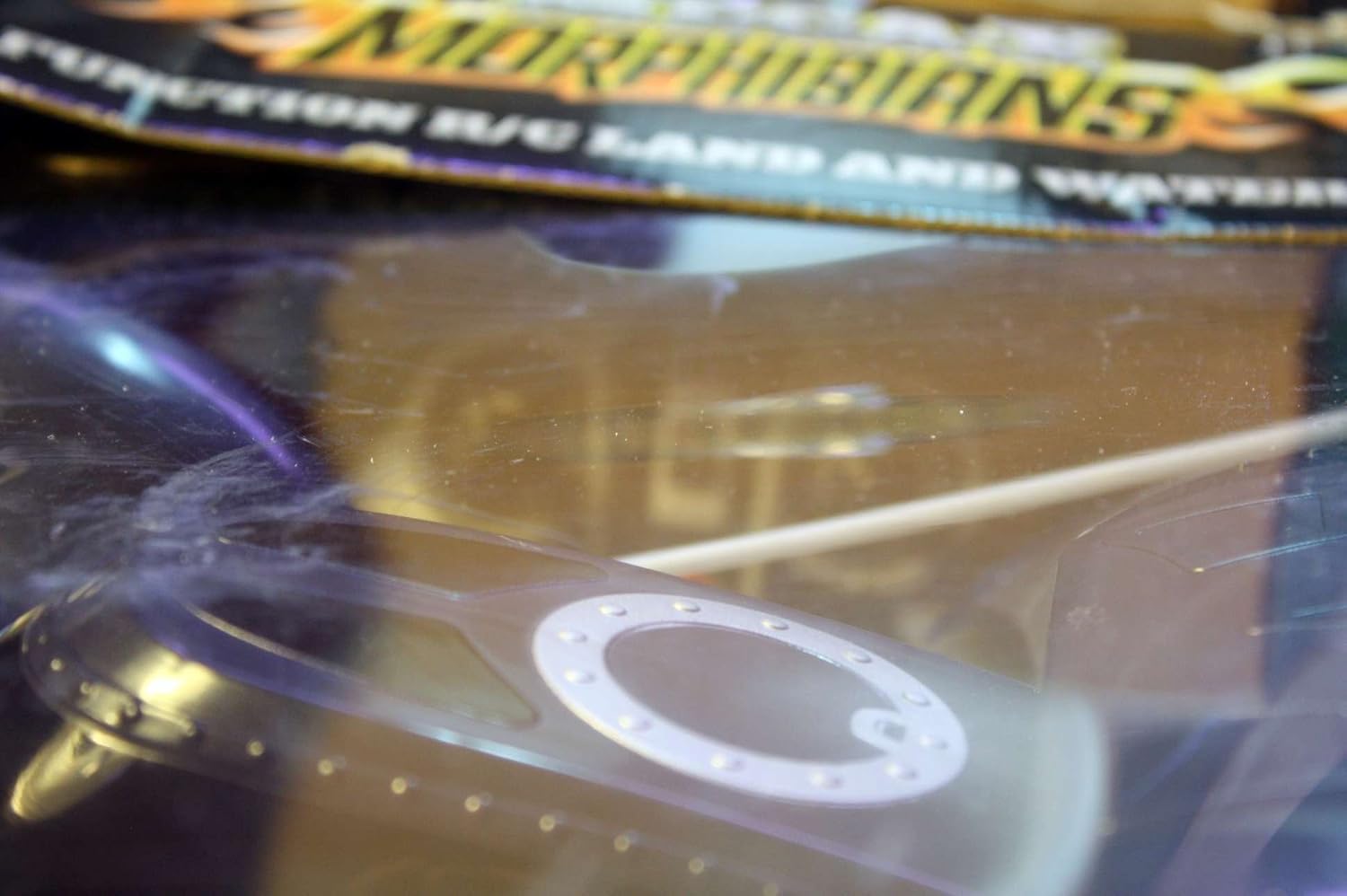 Another close-up of the Mega X Morphibian's clear plastic packaging