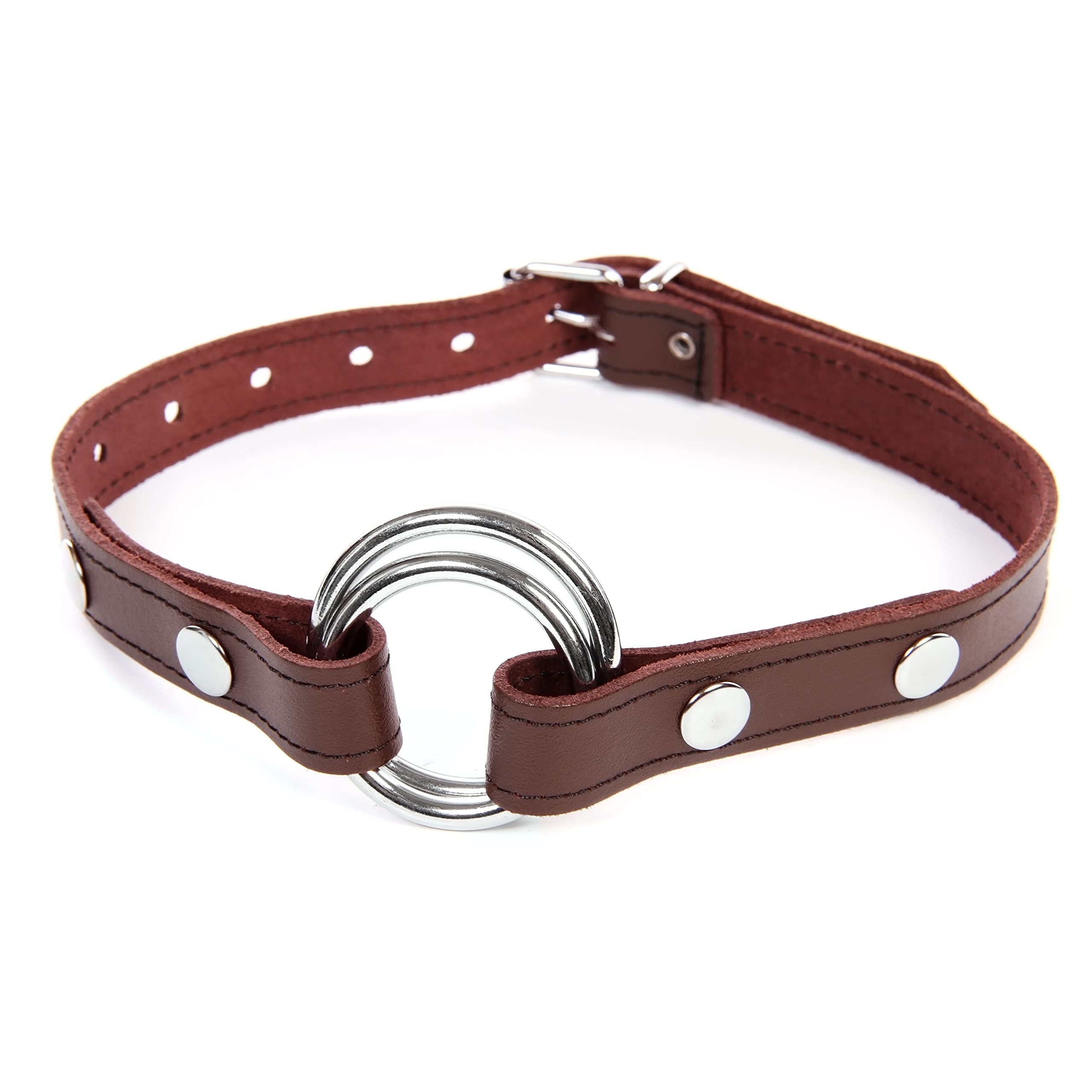 Demonia Brown Leather Gag with Metal Ring