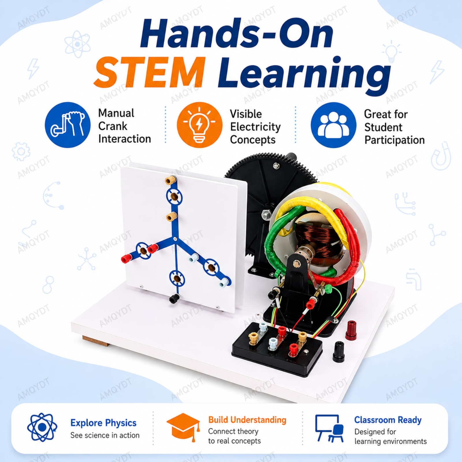 Modelo De Generador Trifásico De Ca/CC Accionado Manualmente, Material Didáctico Físico con Estructura Funcional Visible para Aulas De Física Y Laboratorios De Ciencias