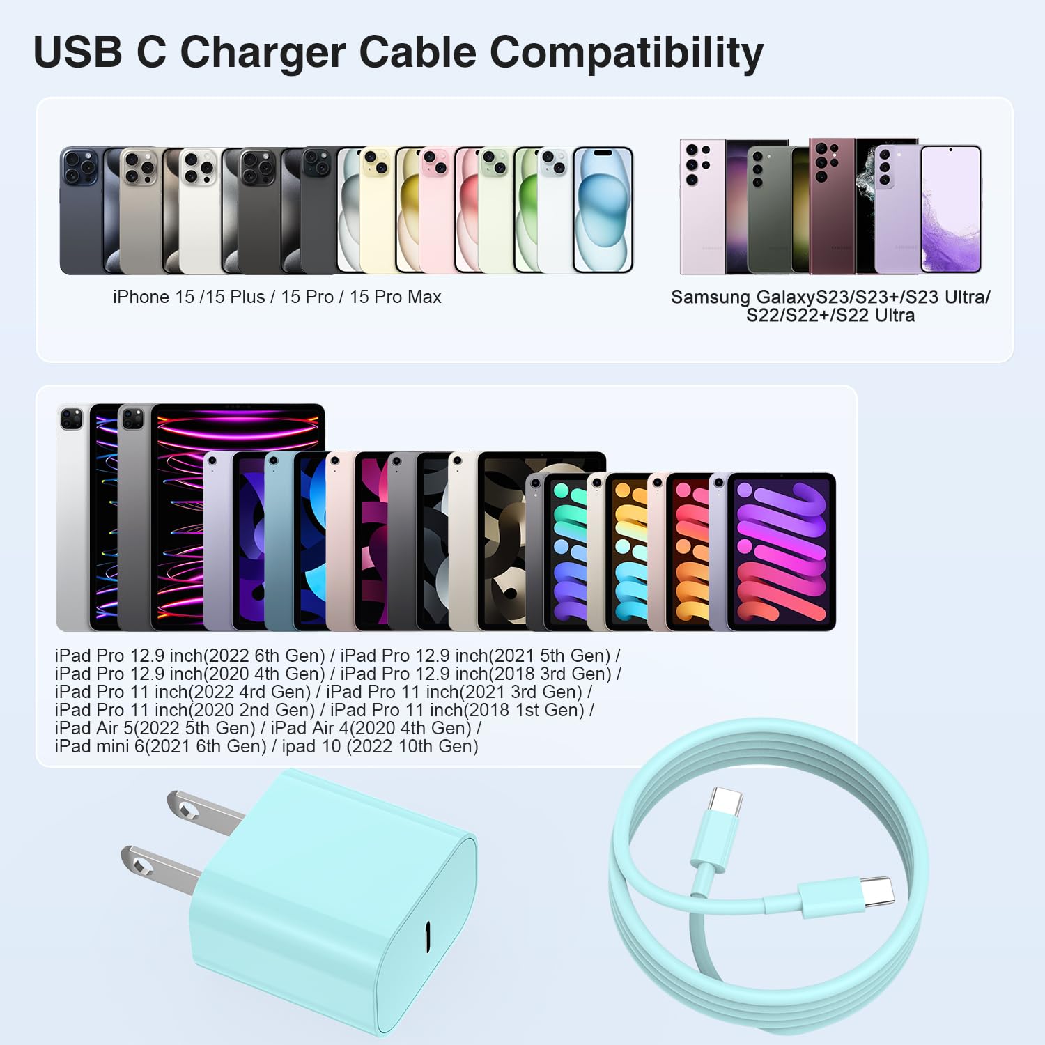 Blocco di ricarica per iPhone 16 15/3 m tipo C a C cavo lungo, USB C spina di ricarica rapida per Apple iPhone 16 Pro Max/16 Plus/15 Pro Max, iPad 12,9/11" 4/3th/Air/Mini, adattatore di alimentazione
