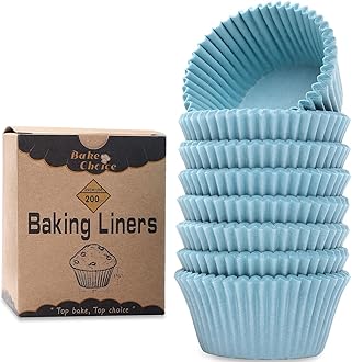 Bake Choice 200pcs Standard Blue cupcake liners for baking,food-grade cupcake wrappers, greaseproof parchment muffin liners Christmas muffin liners for Christmas decorations