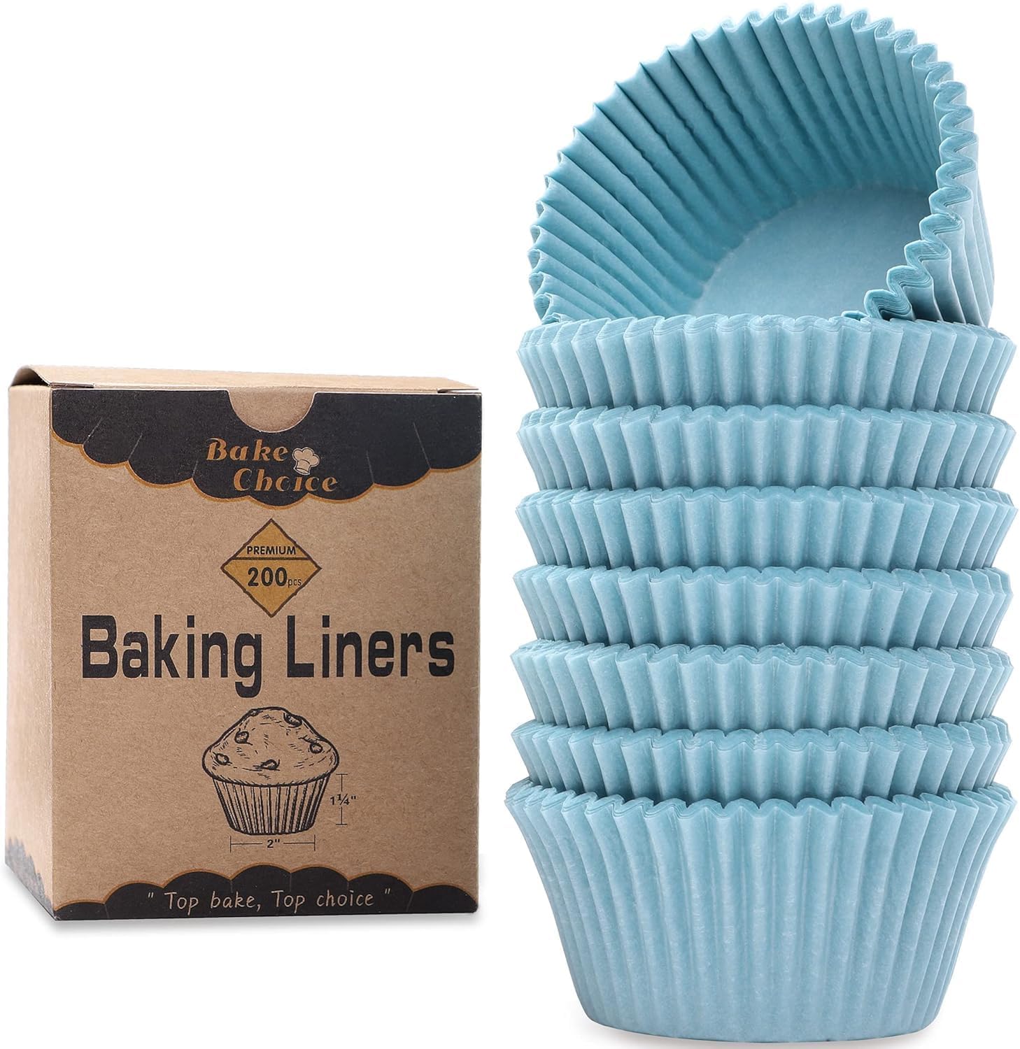 Bake Choice 200pcs Standard Blue cupcake liners for baking,food-grade cupcake wrappers, greaseproof parchment muffin liners Christmas muffin liners for Christmas decorations