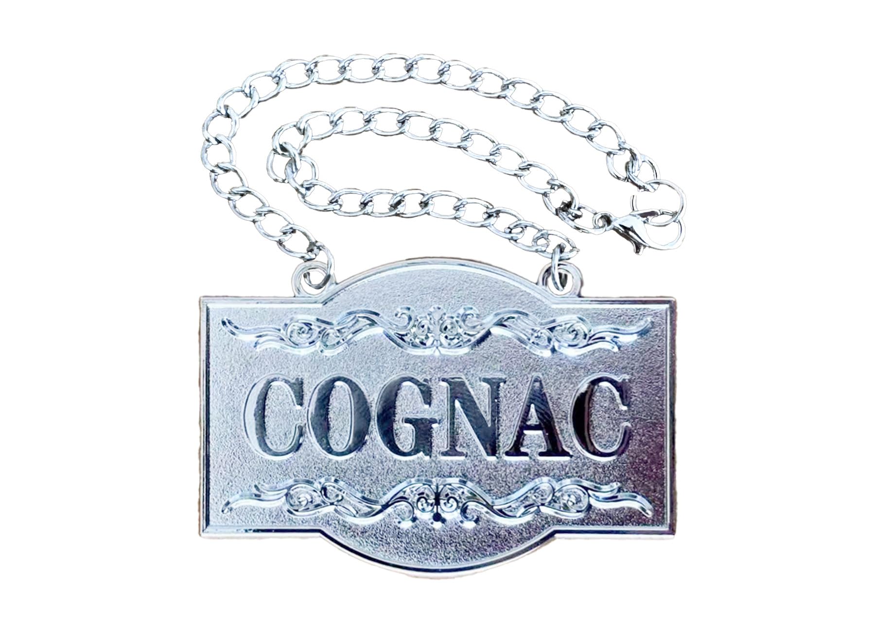 1PSC Decanter Tag - Splendido argento - Etichetta decanter per cognac con catena regolabile - Etichetta per liquori - 6 x 4 cm