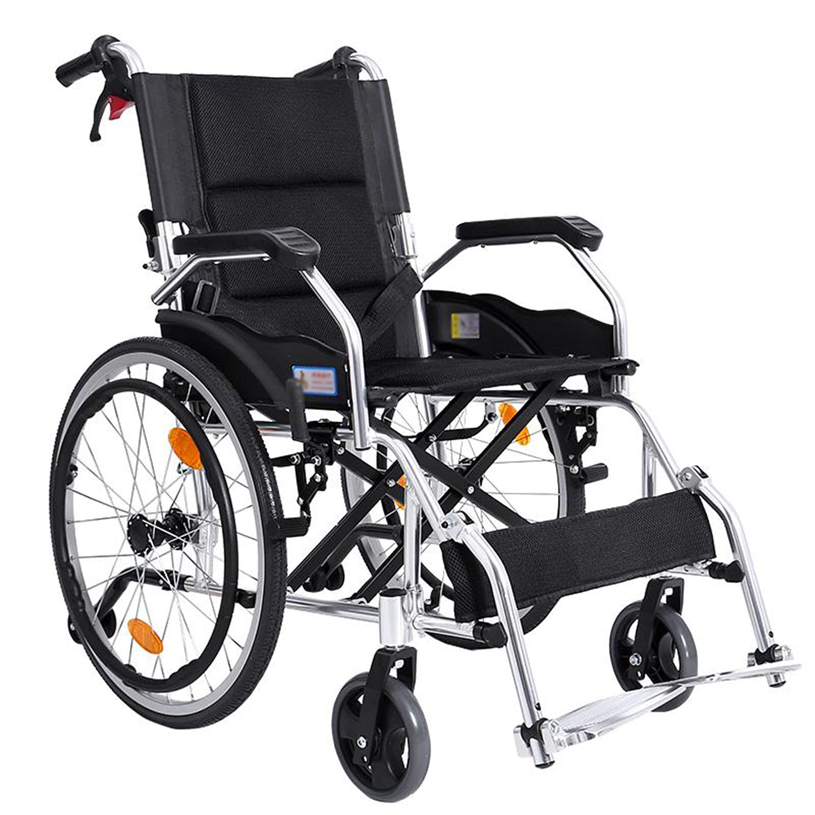 Silla de ruedas manual ligera con pedal plegable retráctil y frenos auxiliares para adultos, diseño portátil de aluminio para recuperación postoperatoria