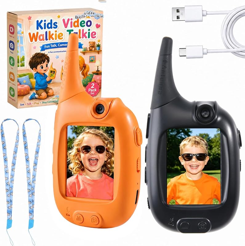 2Pack Video Walkie Talkies for Kids 3280ft Long Range, 180° Rotating Camera | 5H Talk Time 7-Day Standby 4 Voice Effects HD Real-Time Video for Ages 3–12