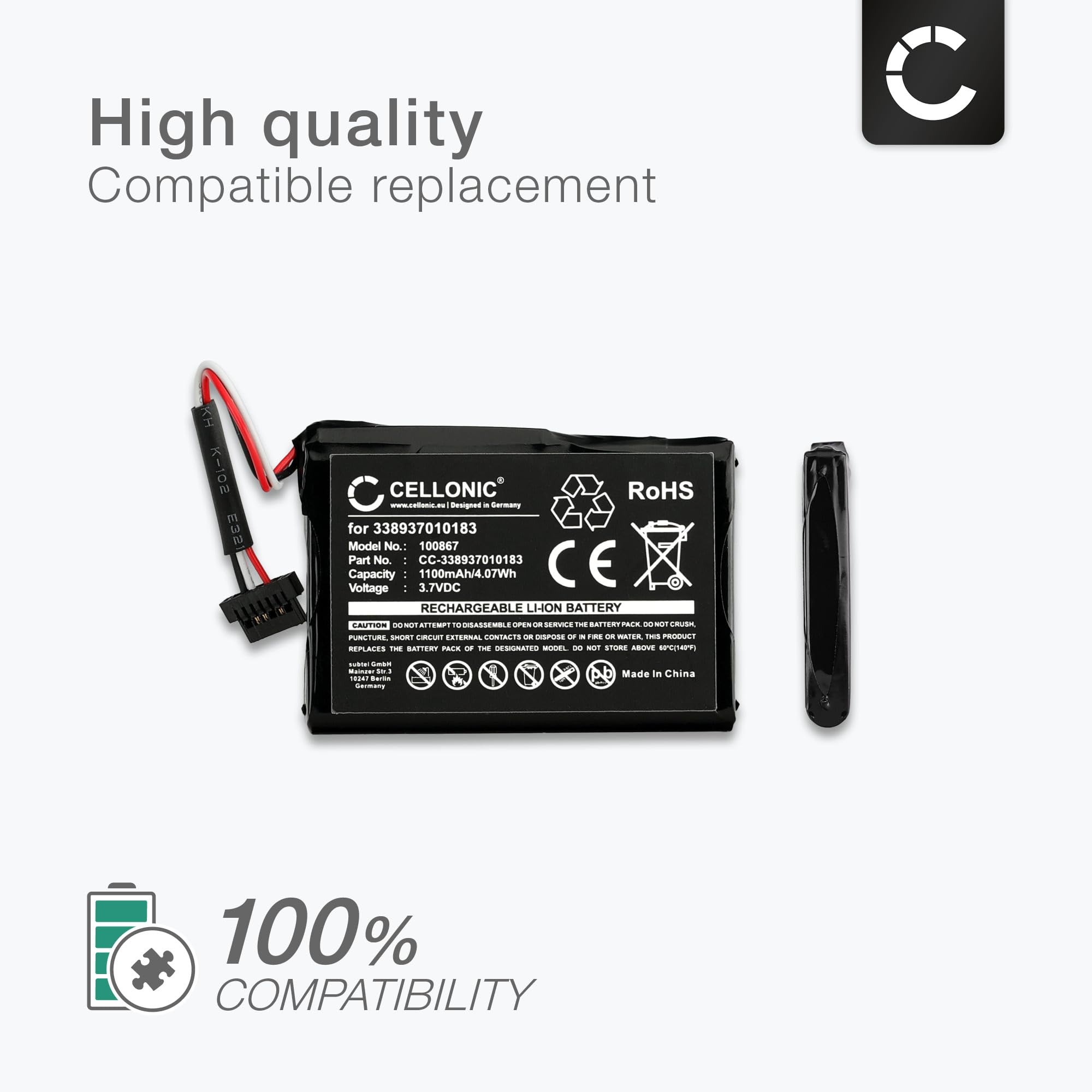 TECHTEK Batterij 230mAh compatibel met [Mio] MiVue 508, MiVue