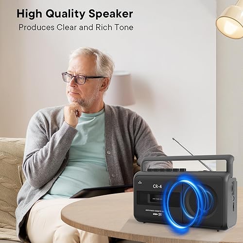 Miniatura 3 de Grabadora portátil de cinta de casete, radios Boombox que convierten AMFM y MP3 a cintas, micrófono integrado para grabación de voz, reproducción de