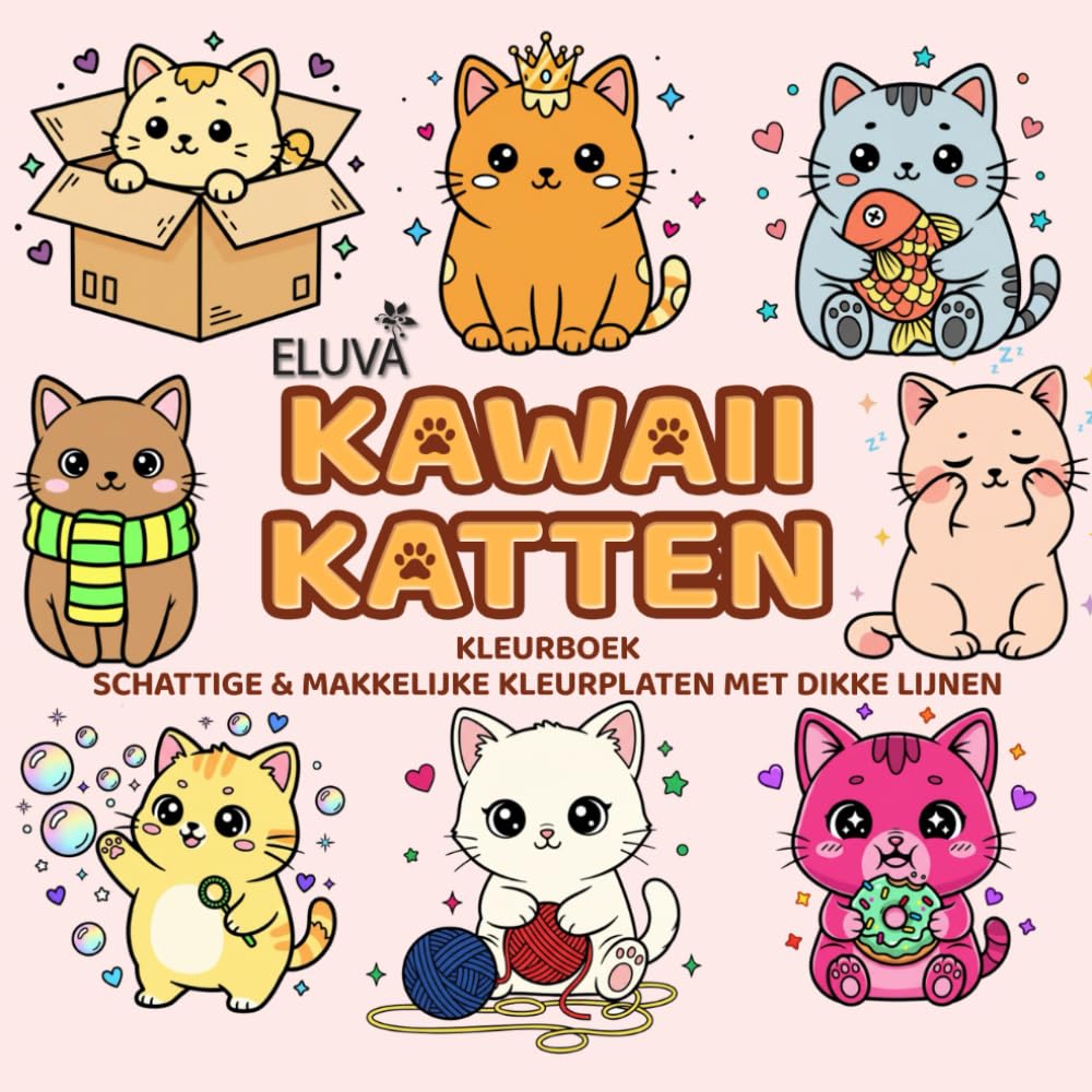 Cozy Kawaii Katten Kleurboek: Schattige & Makkelijke Kleurplaten met Dikke Lijnen: Een Ontspannend Kleurboek voor Volwassenen en Tieners | Eenvoudige và Knusse Ontwerpen om Stress te Verminderen