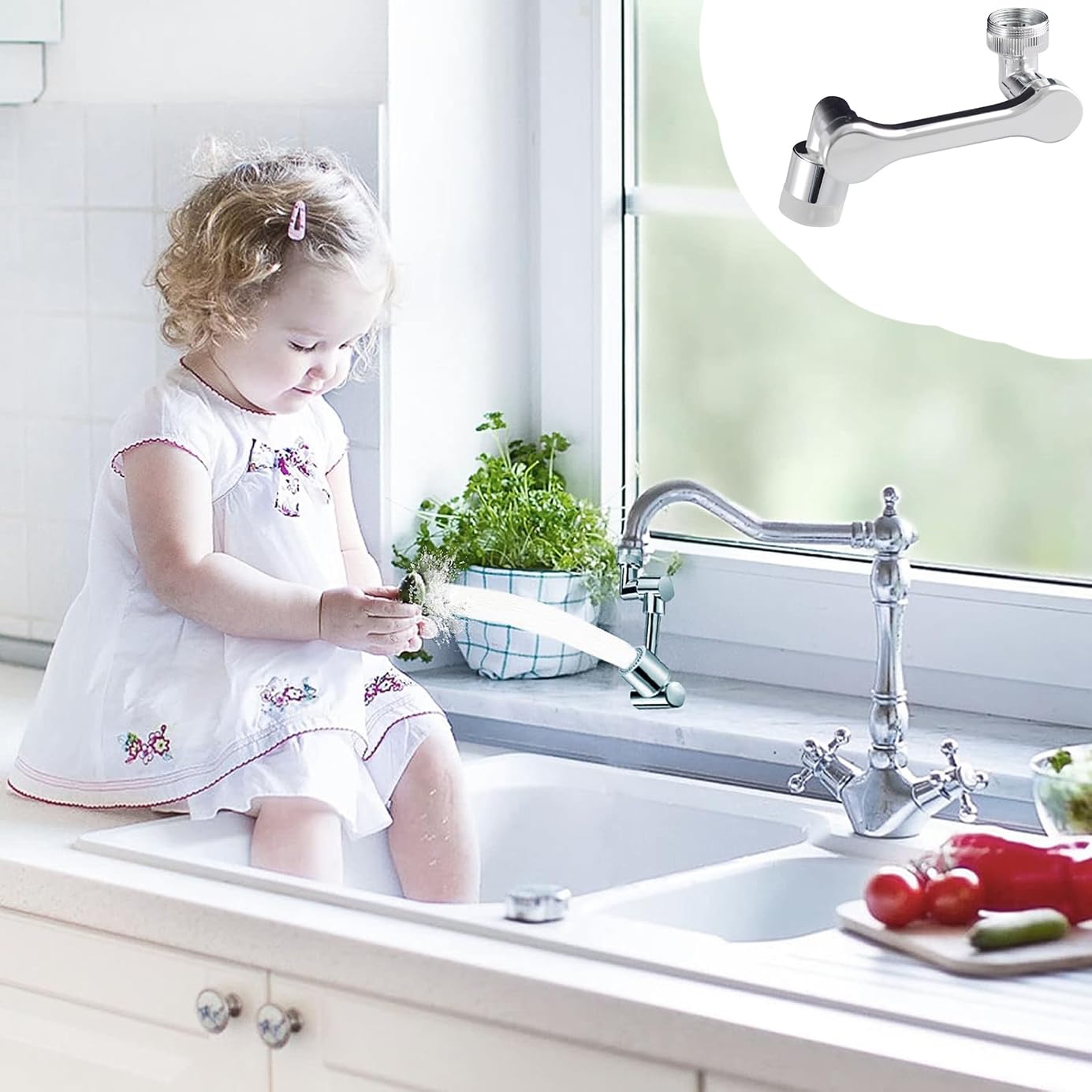 Tap Extender,PcsFaucet Splash Filter,Swivel Water Saving Faucet with Filter for Threaded Taps,Rotate Tap Aerator,Sink Sprayer Faucet Attachment,for Bathroom Kitchen - Image 2