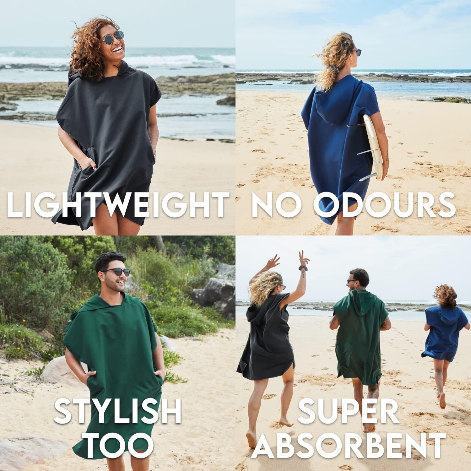 Poncho Surf,Serviette Poncho Poncho da Spiaggia for Adulti - Asciugamano con Cappuccio e Tasche Profonde - for Spiaggia e Piscina - Assorbente, Asciugatura Rapida(Black)
