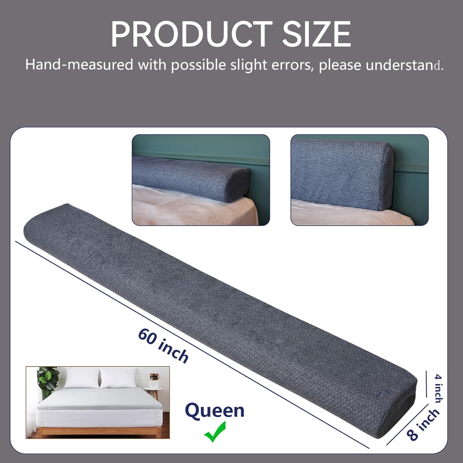 Bed Gap Filler for Queen, Bed Wedge Pillow for Headboard Multi Functional Bed Matterss Gap Filler, Fill The Gap (0-8") Between Headboard and Mattress (Queen (60"x8"x4)