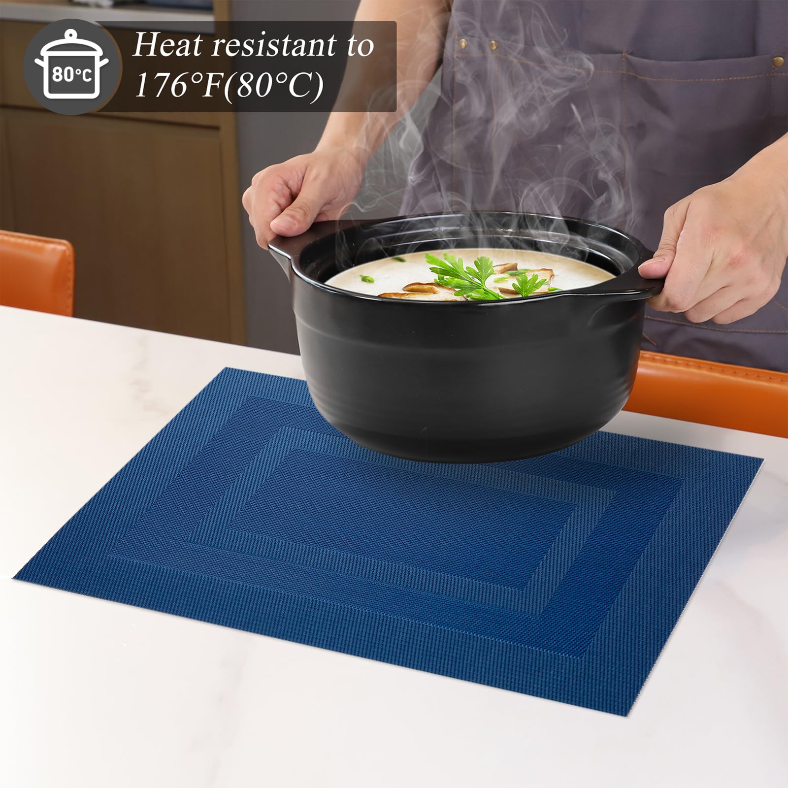 SUEH DESIGN Tovagliette Americane PVC 45 x 30cm Set 8 Pezzi Blu scuro