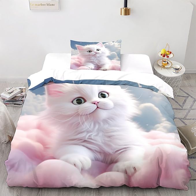 LSORU White Clouds Bed Linen Set, Duvet Cover, 3D Printed Beds for