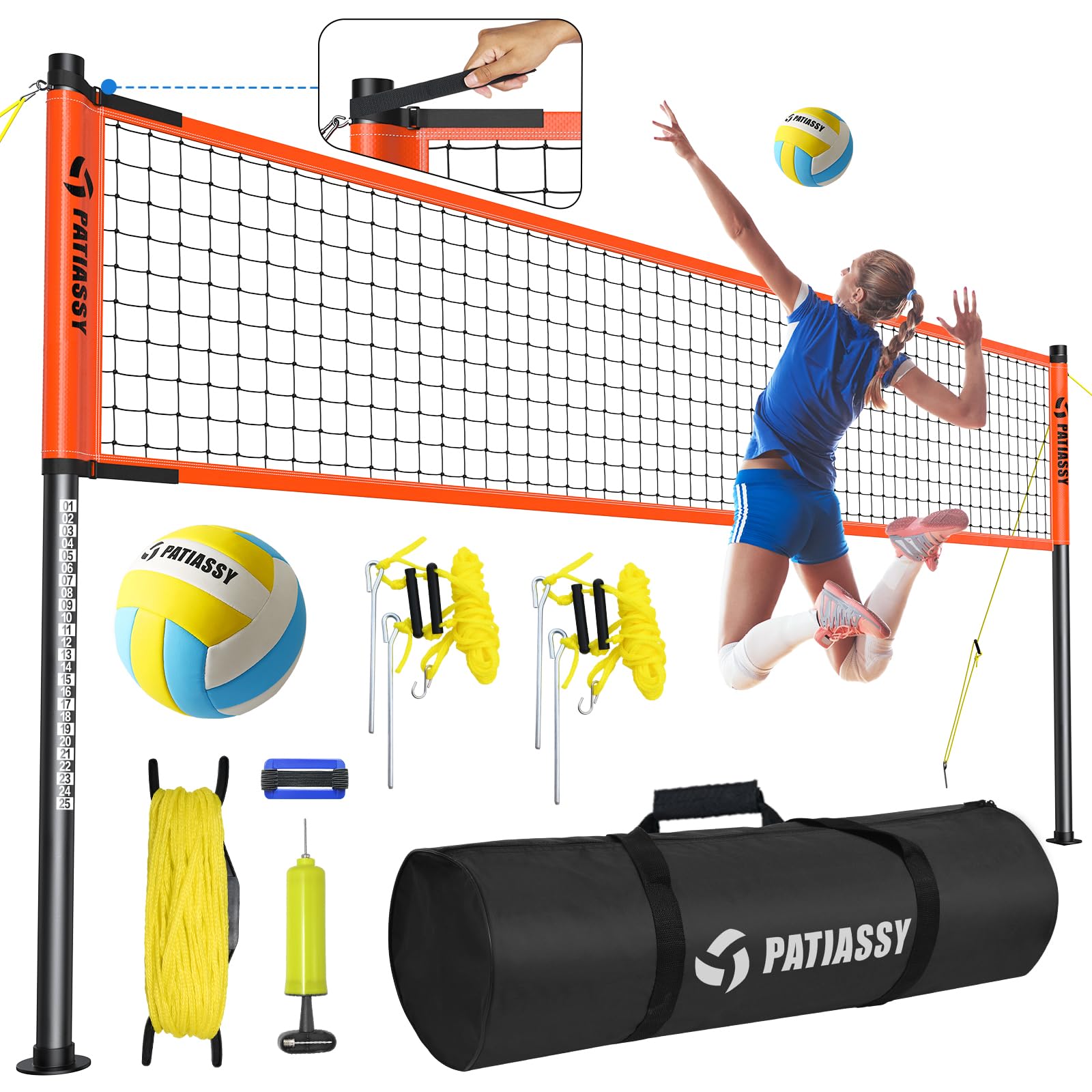 Outdoor Portable Volleyball Net Set System for Backyard - Quick & Easy Setup Adjustable Height Poles, PU Volleyball, Pump and Carrying Bag