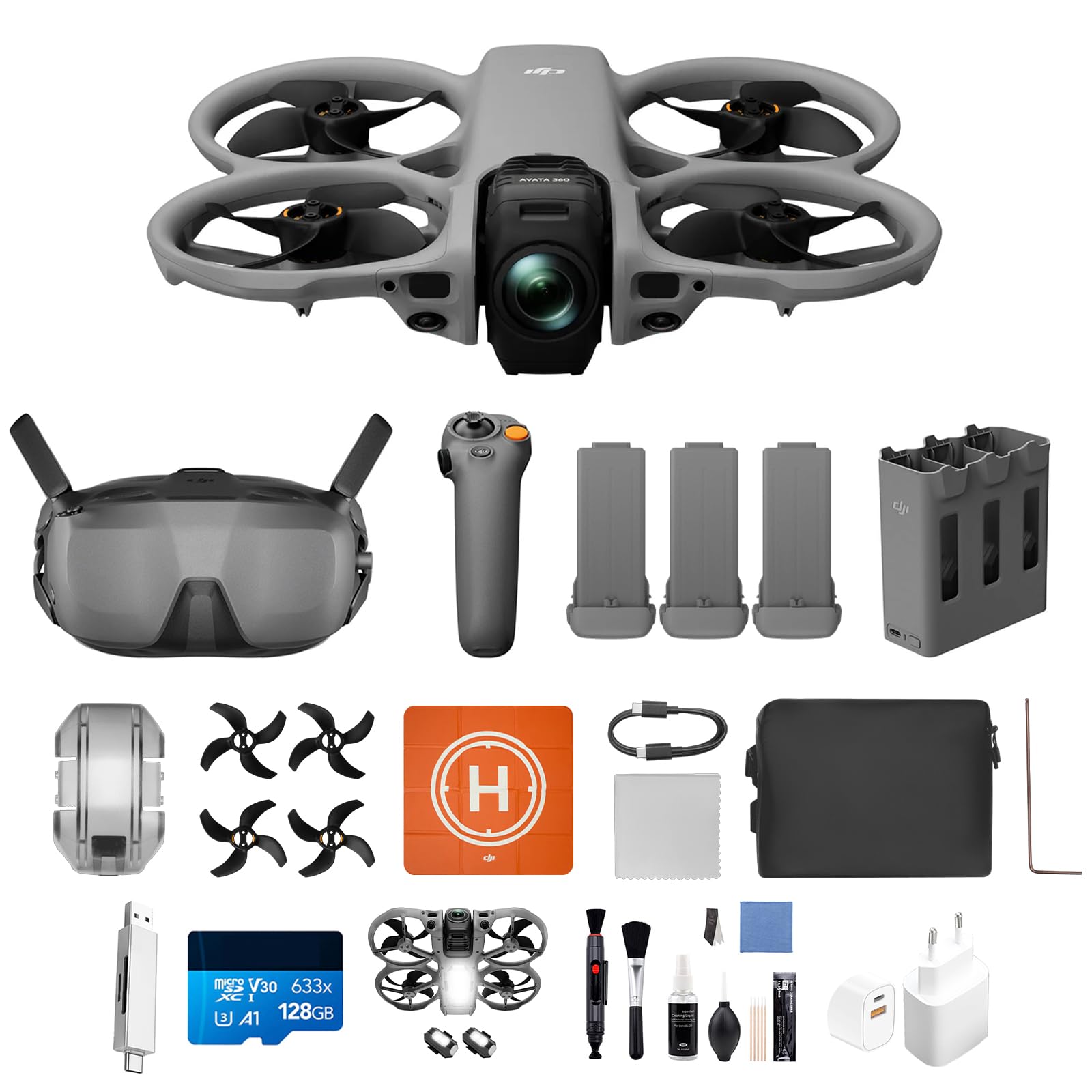 DJI Avata 360 Motion Fly More Combo mit Multiple Accessory Bundle con accesorios dron con imagen 8K de 1 pulgada, drone de cámara de 360°, gafas N3 y RC Motion 3 con protección de hélice, 3 baterías