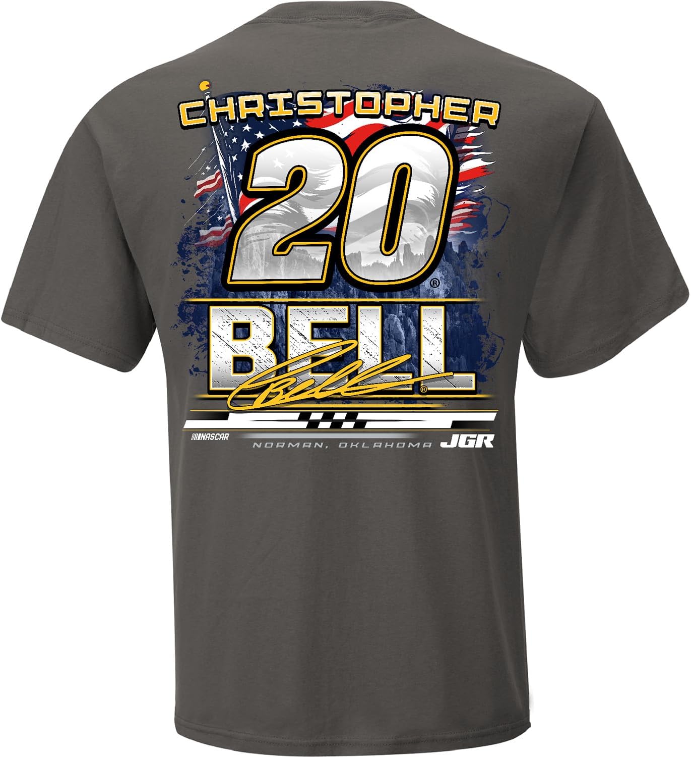Checkered Flag Spors Christopher Bell Patriotic Charcoal 2-Spot T-Shirt Gray