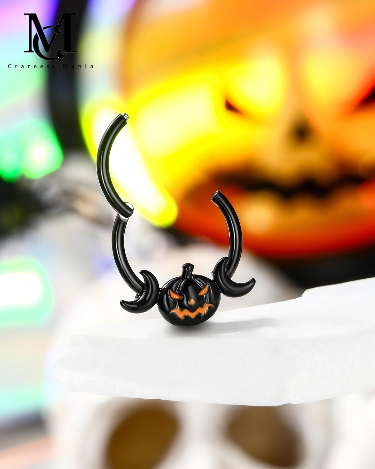 CM Crareesi Mania Pumpkin Septum Ring Halloween Segment Nose Ring Hoop 316L Surgical Steel Gothic Septum Piercing Jewelry Spooky Daith Earrings for Women Men