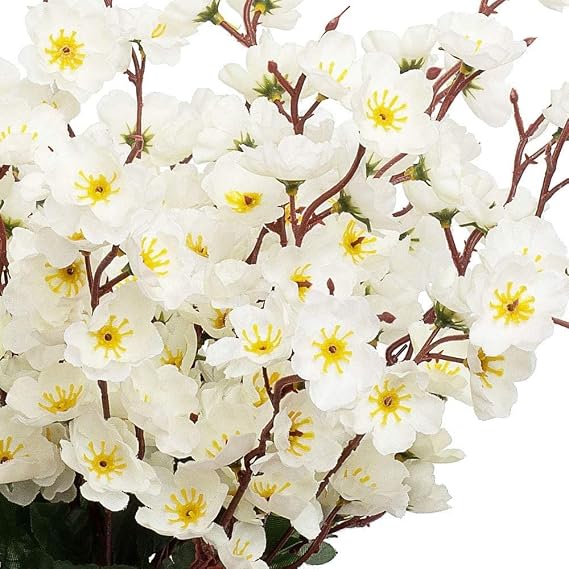 Artificial Flower Board Japanese Cherry Blossom 7 Branched 57cm White