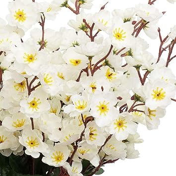 Artificial Flower Board Japanese Cherry Blossom 7 Branched 57cm White