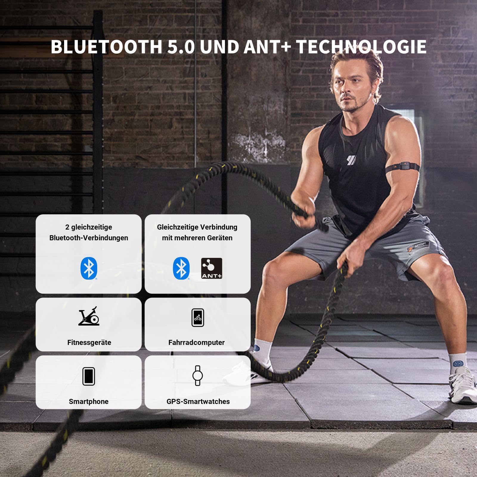 COOSPO HW9 Herzfrequenzmesser, Bluetooth ANT+ & Sensor LED & Smart HRM pulsuhren IP67 wasserdichte, pulsmesser Armband Kompatibel mit Polar Wahoo Garmin Zwift Elite HRV