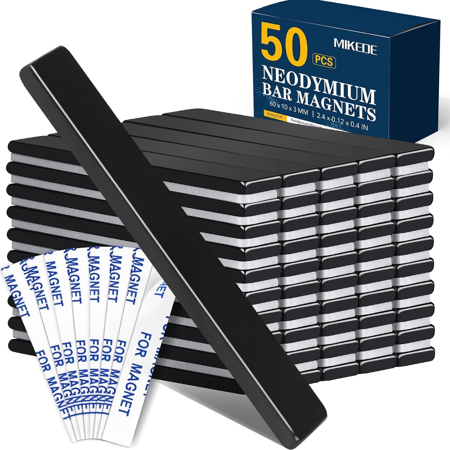 MIKEDE 30 Pack Rare Earth Magnets with Adhesive Backing 60x10x3mm Black — Amazon image 11